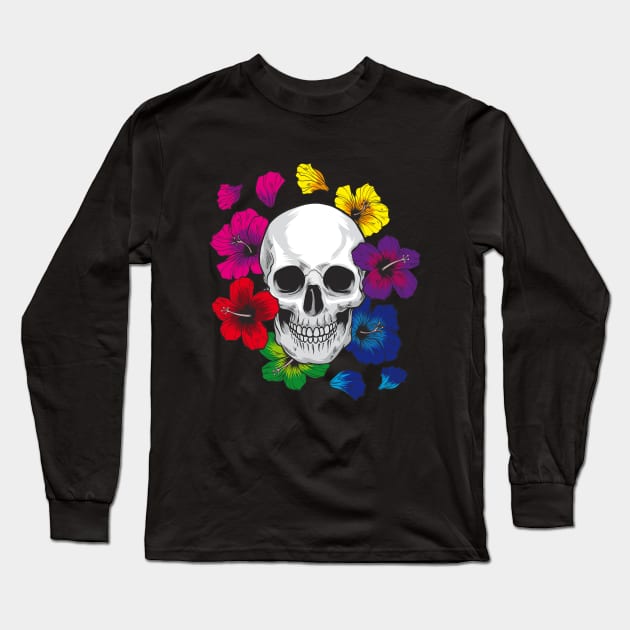 Skull with flowers Long Sleeve T-Shirt by MandyDesigns